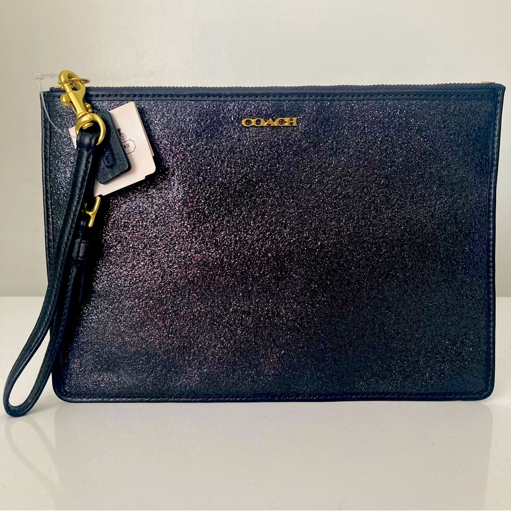 Coach Glitter Large Clutch Handbag Purse Black